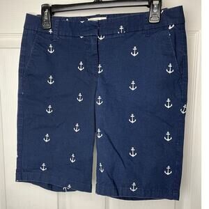 J. Crew Bermuda Shorts Navy Blue Embroidered Anchors Women Size 4